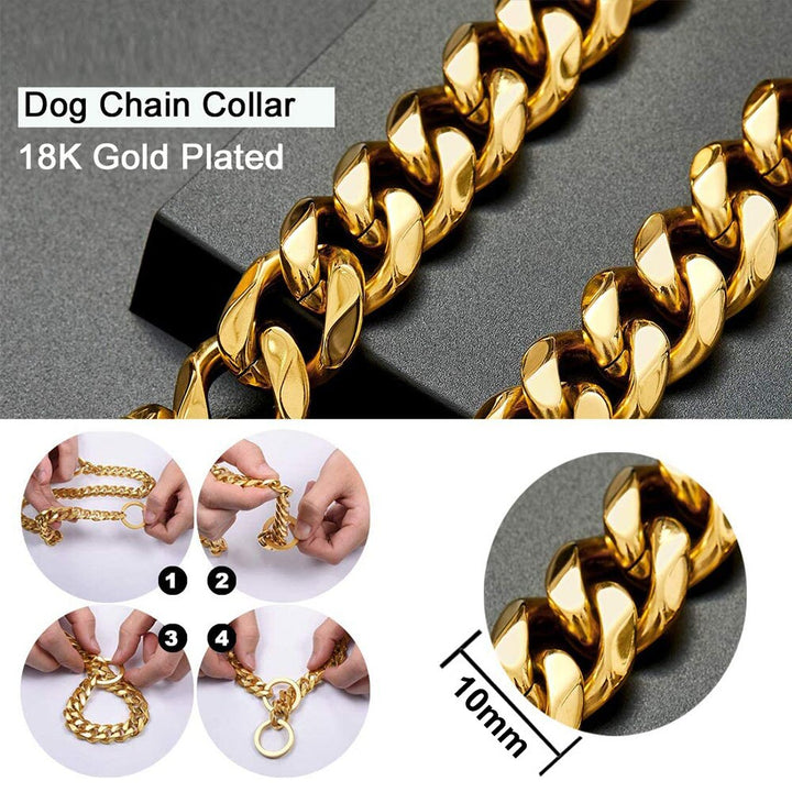 18K Gold Cuban Link Chain Collar for Dogs